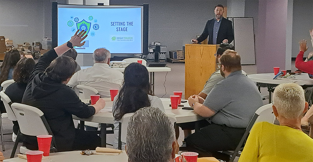 High Touch Technologies’ Jason Fenoglio presenting on AI readiness to Park City Chamber of Commerce members in Park City, Kansas, during a lunch-and-learn event