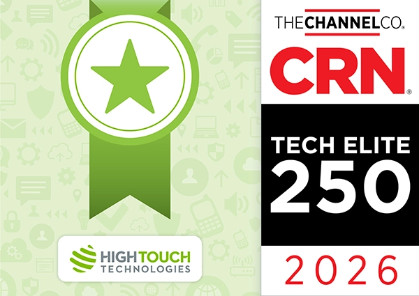 Graphic showing CRN Tech Elite 250 2026 award with High Touch Technologies logo and green ribbon badge