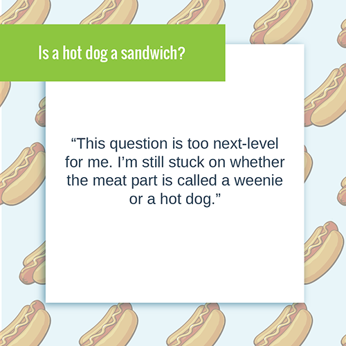 'Is a hot dog a sandwich' question and response